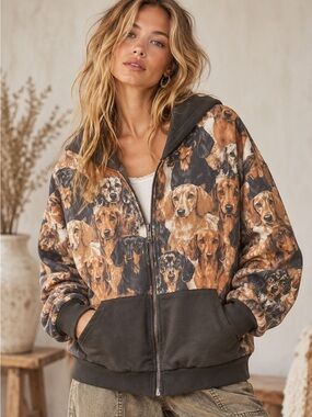 E74. Dachshunds PUPPY PRINT HOODIE Jacket